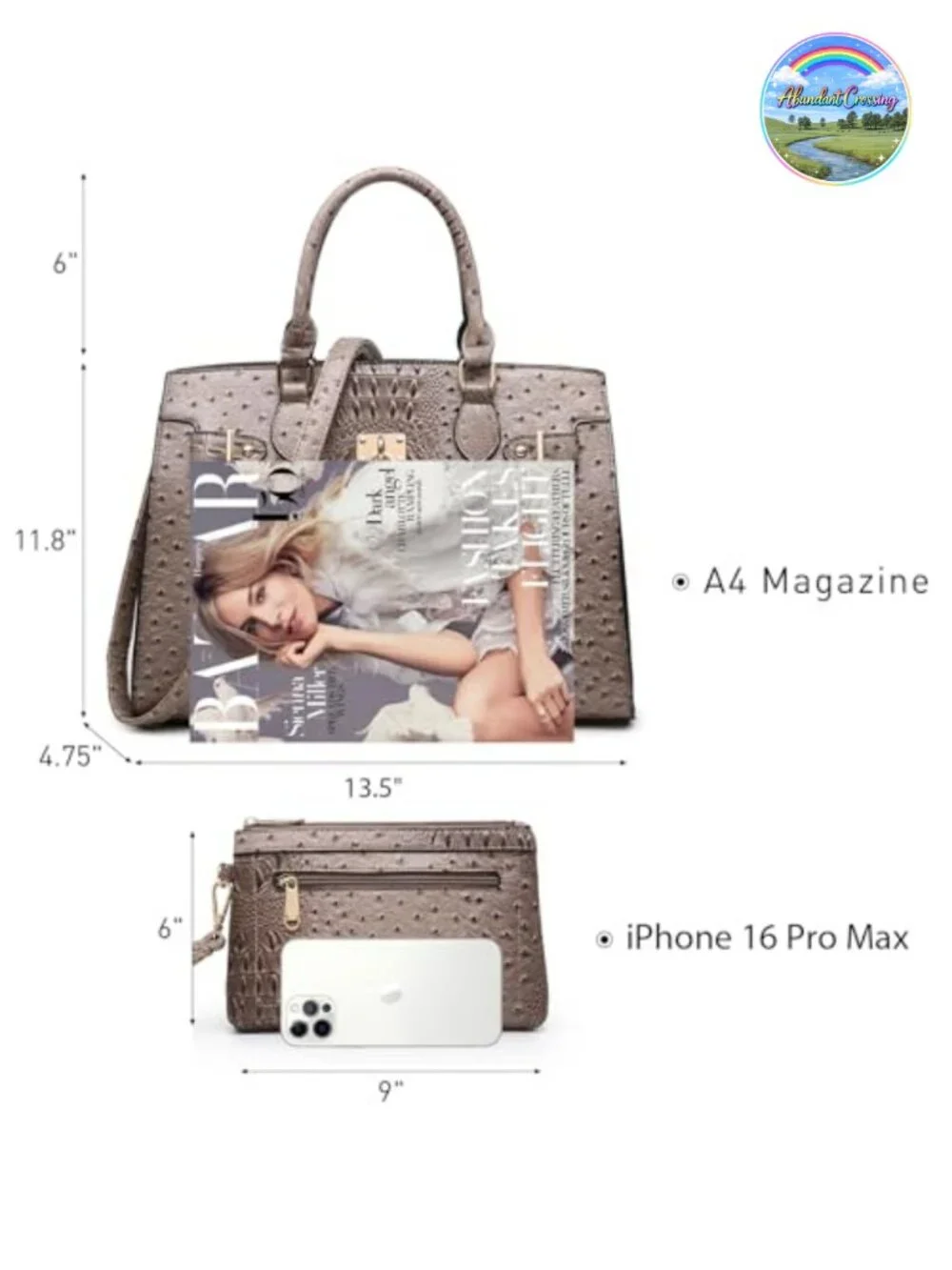Vegan Leather Satchel Handbag with Matching Clutch and Shoulder Strap